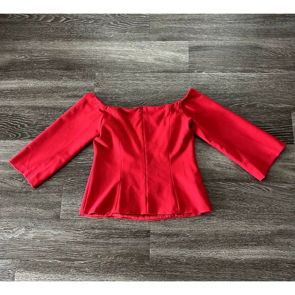 NWT Trina Turk Luxe Drape Chili Red Off Shoulder Red Top 3/4 Bell Sleeve Size 10 - Picture 5 of 11